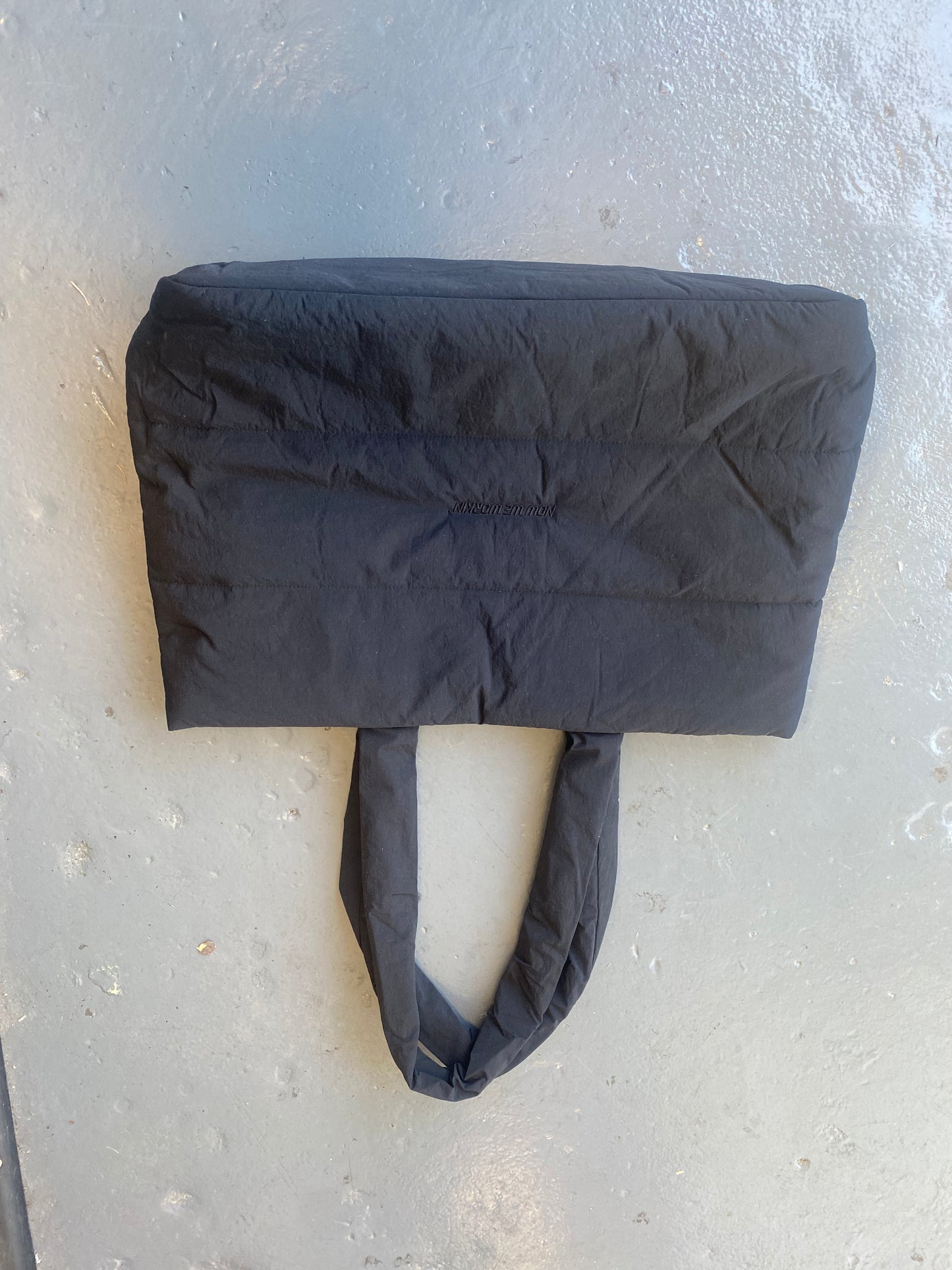 Now We Workin’ Quilted tote bag