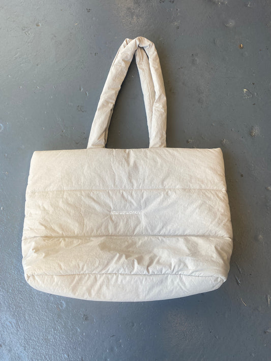 Now We Workin’ Quilted tote bag